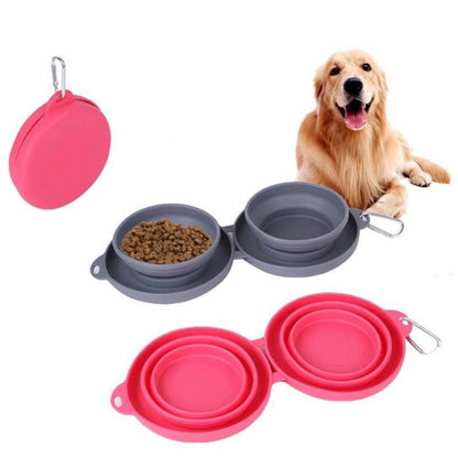 Pet Rubber Foldable Double  Feeding Bowl