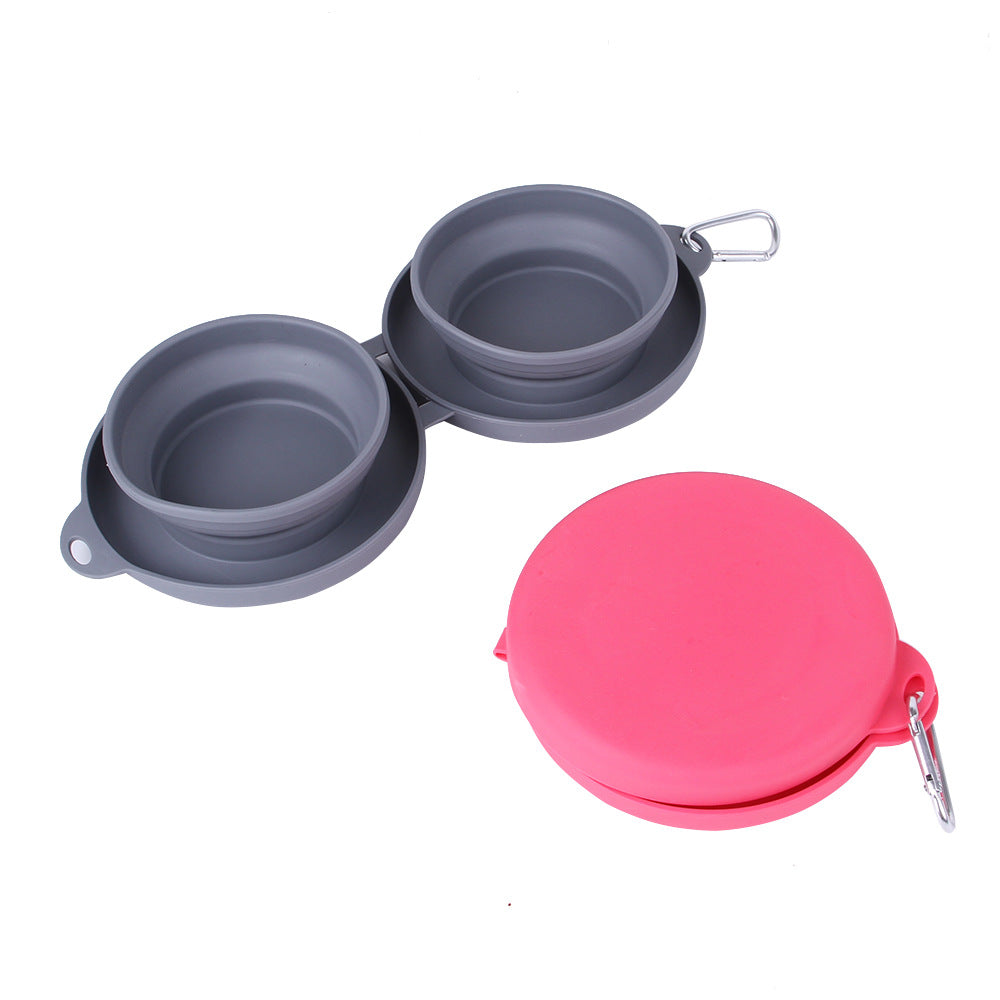 Pet Rubber Foldable Double  Feeding Bowl