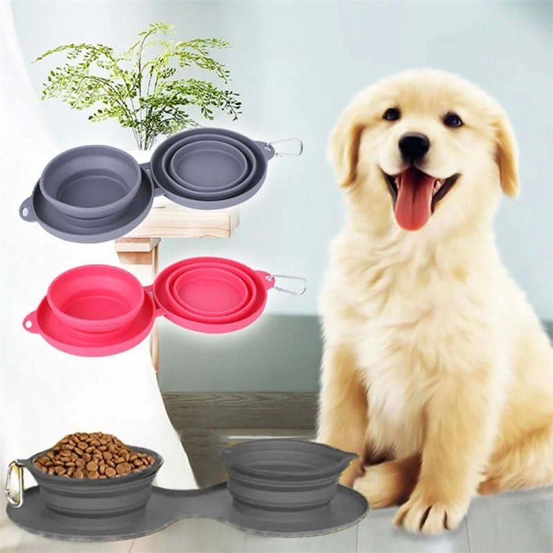 Pet Rubber Foldable Double  Feeding Bowl