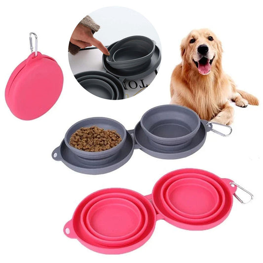 Pet Rubber Foldable Double  Feeding Bowl