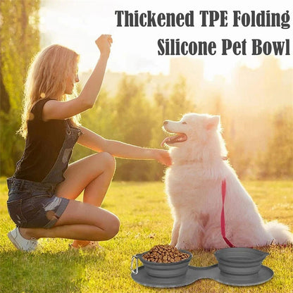 Pet Rubber Foldable Double  Feeding Bowl