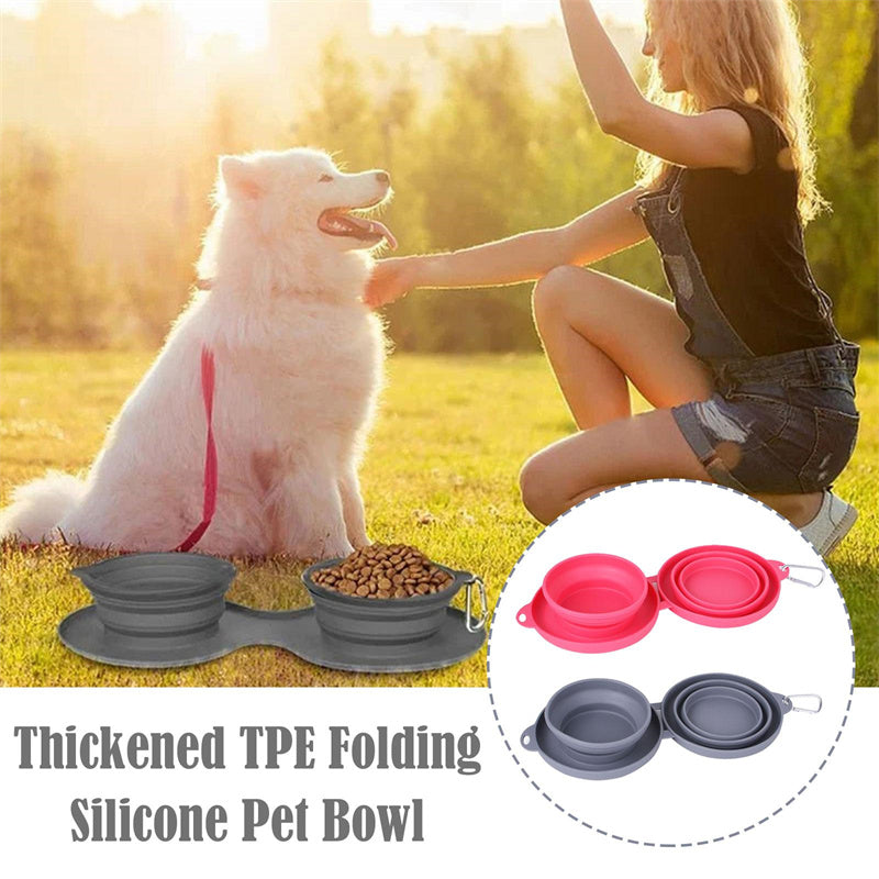 Pet Rubber Foldable Double  Feeding Bowl